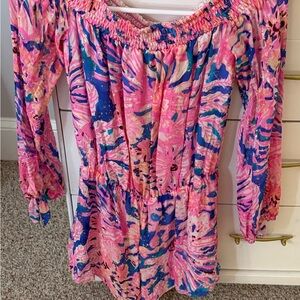 Lilly Pulitzer Pink and Blue Off-Shoulder Jumpsuit